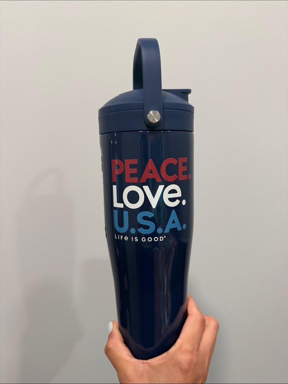 Life Is Good Navy Insulated Tumbler with Red, White & Blue Patriotic Graphic